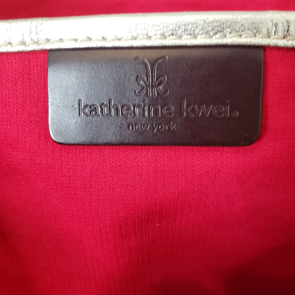 Katherine Kwei Woven Canvas Metallic And Beige Faux Leather Tote‎ Hobo Handbag